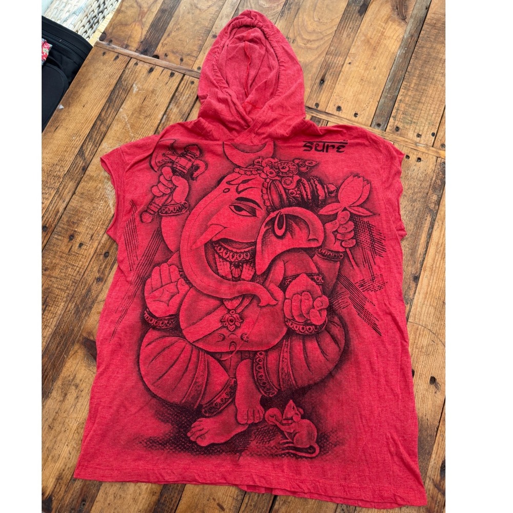 Y2K Bohemian‎ Spiritual Hoodie Top Red Ganesha Indie Festival 100% cotton